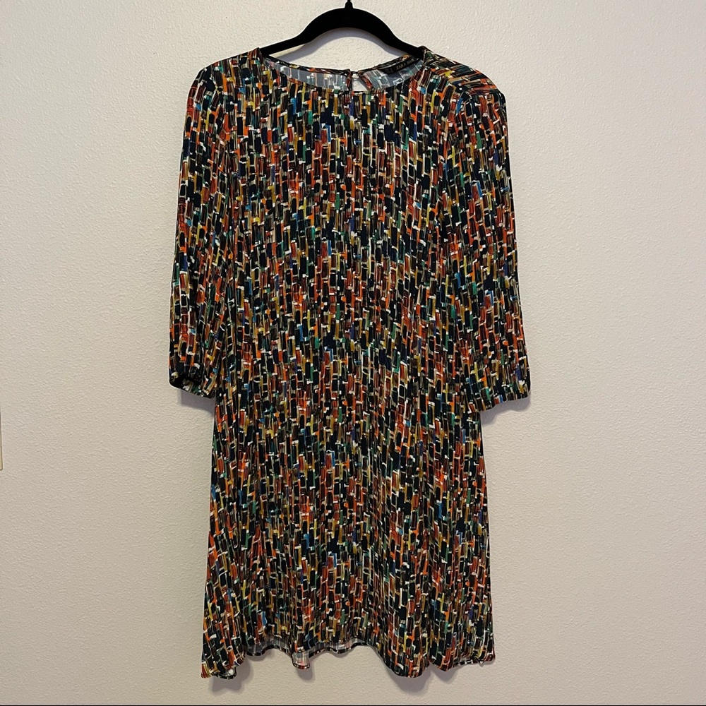 Zara dress ~ length just above knee ~ 3/4 sleeves ~ multi-color print - Size S